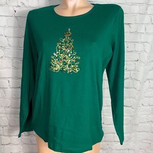 Karen Scott Festive Christmas Tree Top w/faux gems size Large NWT